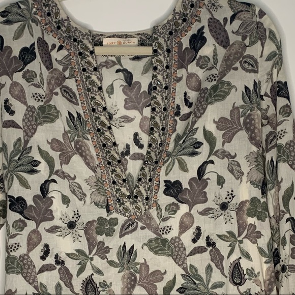 Tory Burch Embellished Botanical Print Tunic - Picture 6 of 16